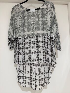 Addison Mixed Print Layered Tunic - Black & White